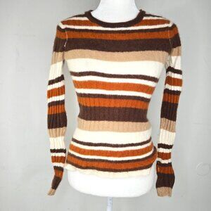 NAADAM Brown White Y2K Striped 100% Cashmere Ribbed Pullover Sweater Jumper